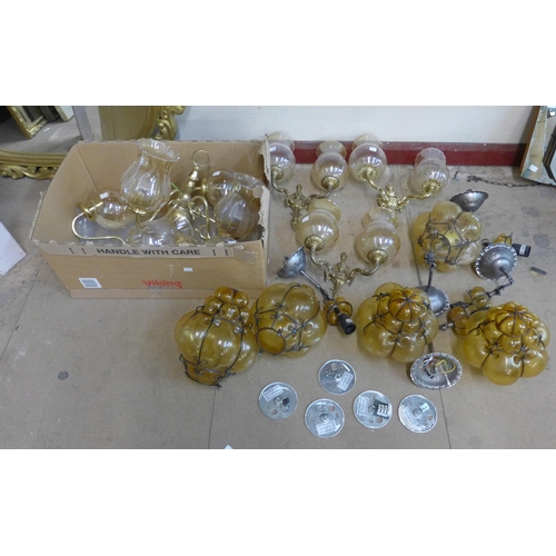 262 - Assorted chandeliers and wall lights