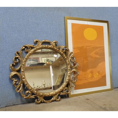 301 - A signed Kenneth Longcake limited edition print, Autumn Form, no. 70/160 and a gilt framed mirror