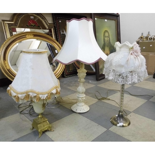 341 - Two brass table lamps and one other