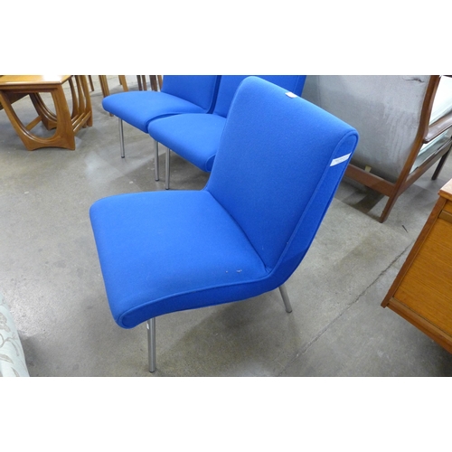 56 - Three Jens Risom for Walter Knoll chrome and blue fabric Vostra 607 Classic Edition lounge chairs