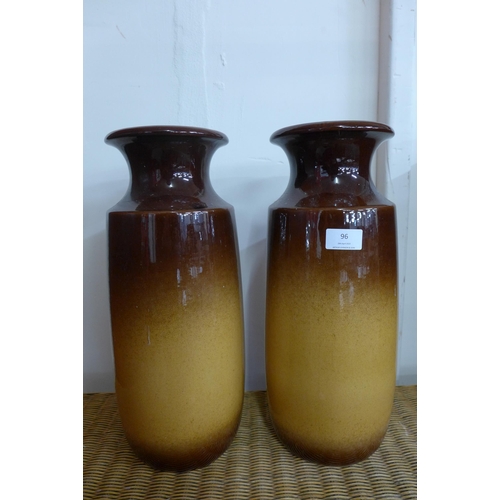 96 - A pair of West German Scheurich brown and ochre glazed pottery vases