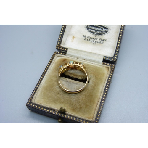 1001 - An Edwardian 18ct gold, opal and  diamond ring, Birmingham 1907, 3.3g, O