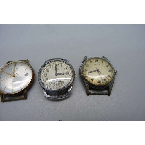 1046 - Six wristwatches, including Junghans with black dial and Oris, three lacking crowns