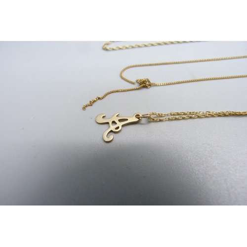 1055 - A 9ct gold pendant and chain, a 9ct gold necklace, a/f, and one other 9ct gold necklace, total weigh... 