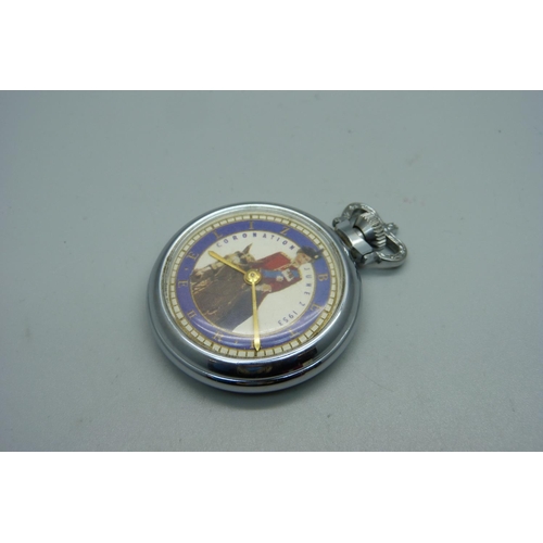 1059 - A rare Ingersoll pocket watch with Coronation of Queen Elizabeth II dial, boxed