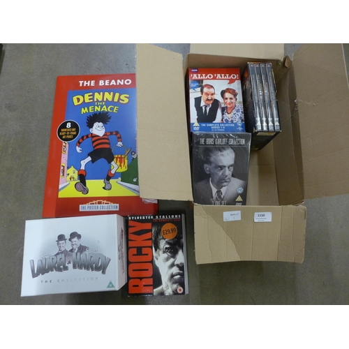 1150 - The Beano, Dennis The Menace poster and a collection of DVDs including Laurel and Hardy, The Collect... 