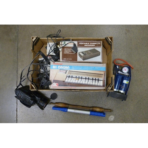 1155 - A Canon Canovision E60 camcorder, organ, portable cassette recorder and foot pump **PLEASE NOTE THIS... 