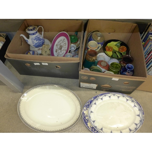 1161 - Two boxes of mixed china, including meat plates, teapots, candlesticks etc.  **PLEASE NOTE THIS LOT ... 