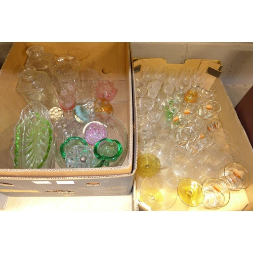 1163 - Two boxes of coloured glass, drinking glasses and paperweights  **PLEASE NOTE THIS LOT IS NOT ELIGIB... 