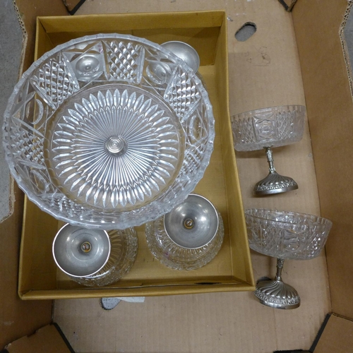 1169 - A set of six fruit bowls with a matching serving bowl and a set of six lead cut crystal glasses, box... 