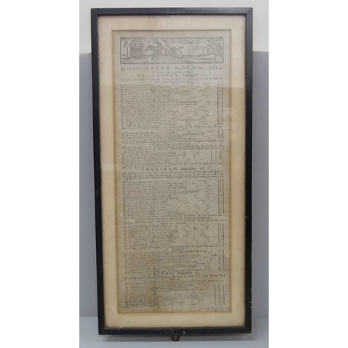 602 - An 18th Century Doncaster Races programme, The St. Leger and The Gold Cup, dated 1794, framed