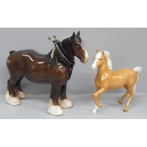 608 - Two Beswick horses, Shire Horse and Palomino