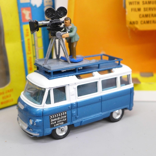 640 - A Corgi Toys 479 Commer Mobile Camera Van with Samuelson Film Services camera and cameraman, boxed