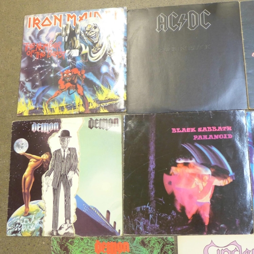 655 - Rock LP records including Iron Maiden, Guns & Roses, Black Sabbath, AC/DC, etc. (8)