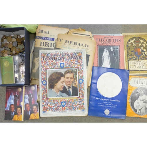 659 - A collection of Queen Elizabeth II ephemera and other Royalty related items and a collection of coin... 