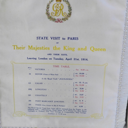 684 - Three silk folders and envelopes containing details of the State Visit to Paris of Their Majesties t... 