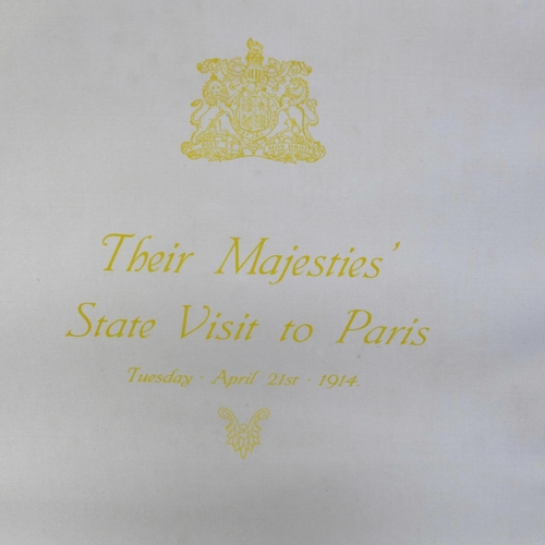 684 - Three silk folders and envelopes containing details of the State Visit to Paris of Their Majesties t... 