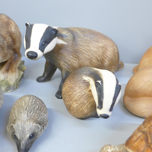 698 - Purbeck Pottery and Poole pottery wildlife animals including fox, badger and guinea pig and other an... 