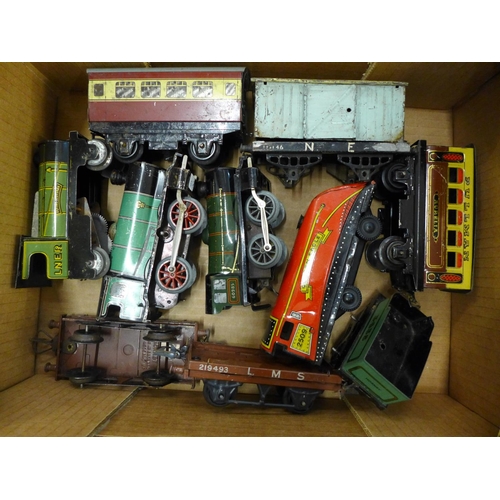 778 - A collection of O gauge tin-plate model rail; Hornby Meccano and friction powered