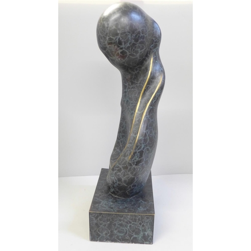 806 - A bronze abstract figural sculpture, signed Le Bao, 41cm