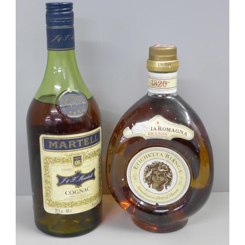 828 - A bottle of Martell Cognac and a bottle of Brandy