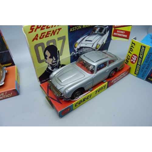 874 - Two Corgi Toys James Bond Aston Martin D.B. 5 cars and 353 Decca Airfield Control Radar