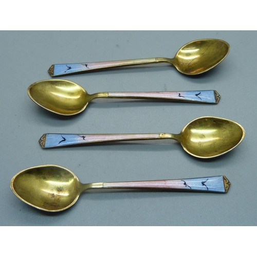 908 - Four Norwegian silver and enamel coffee spoons