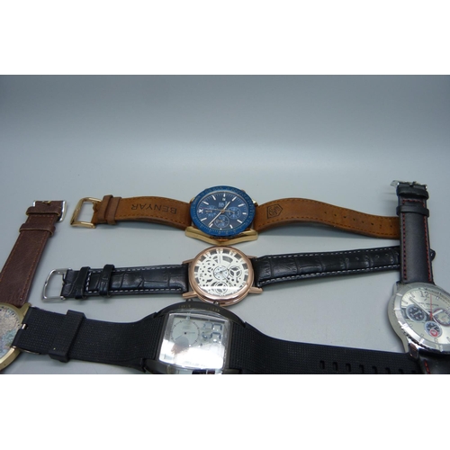 956 - Seven gentleman's fashion wristwatches