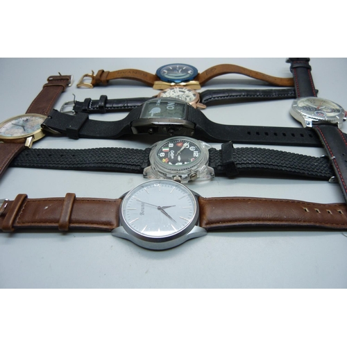 956 - Seven gentleman's fashion wristwatches