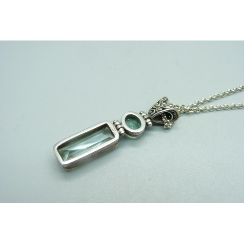 966 - A silver, green and blue stone pendant and chain