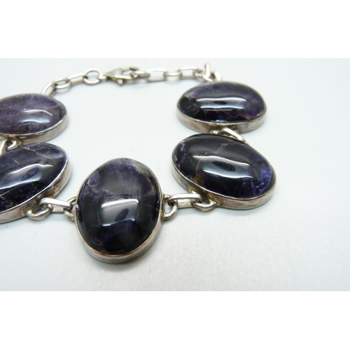 968 - A silver and Blue John bracelet, (Blue John panels approximately 17mm x 24mm)