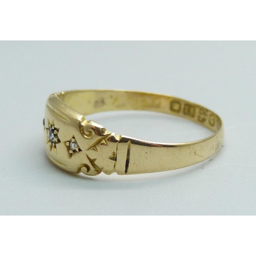 972 - A late Victorian 18ct gold and diamond ring, Chester 1899, 1.6g, O