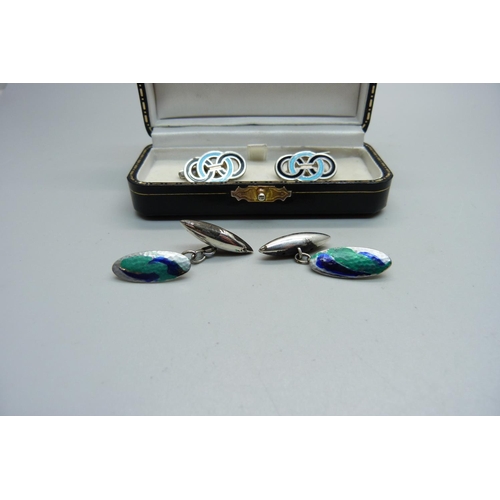 999 - A pair of Charles Horner enamel cufflinks and one other pair of silver and enamel cufflinks