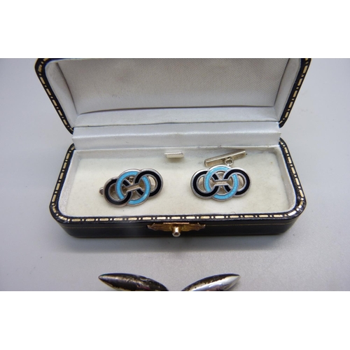 999 - A pair of Charles Horner enamel cufflinks and one other pair of silver and enamel cufflinks