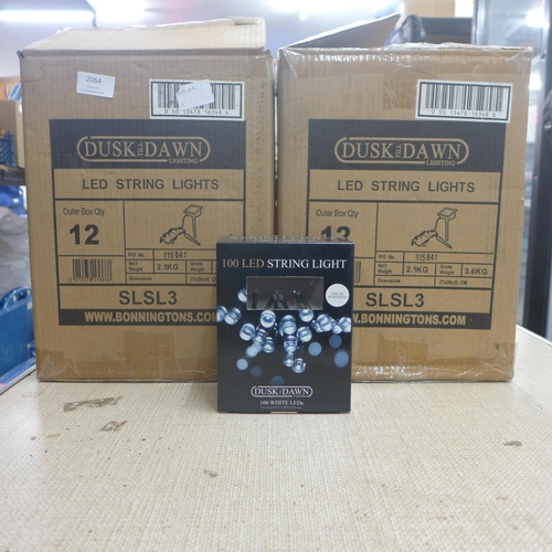 2064 - Dusk Till Dawn LED string lights, two boxes containing twelve boxes of 100 LED lights