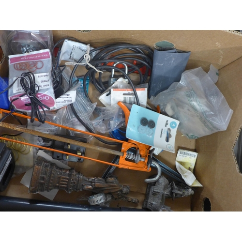 2149 - Box of DIY inc. 2 drills, 2 bird cages, car radio, etc.