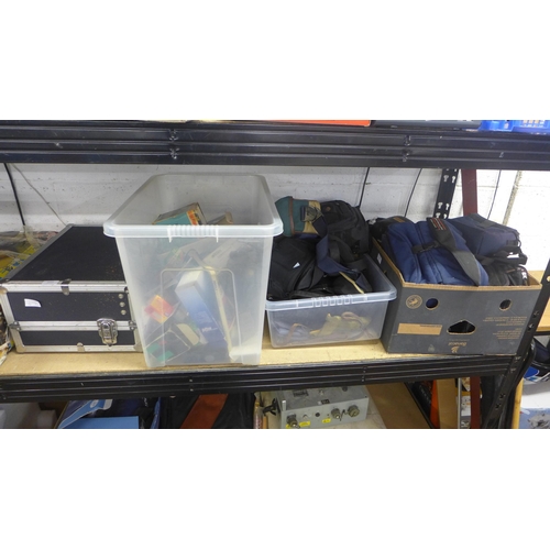 2251 - A camera box with a box of camera accessories including rolls of 35mm film, flash guns, booklets and... 