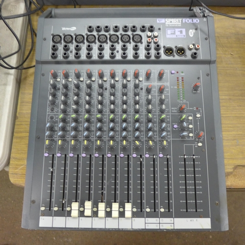 2266 - DJ bundle: Spirit Folio F7 fader 100 mixing deck, Studio Master Club 2000 mixer, Peavey amp AVi4B, D... 