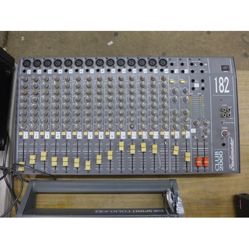 2266 - DJ bundle: Spirit Folio F7 fader 100 mixing deck, Studio Master Club 2000 mixer, Peavey amp AVi4B, D... 