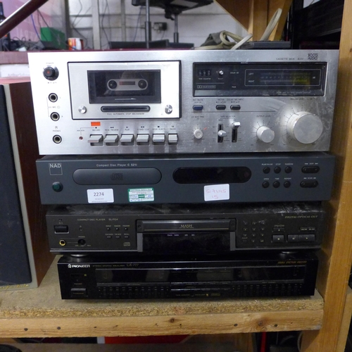 2274 - NAD CD player C521i, Mash CD player SL-PG4, Boot audio cassette deck B200 and Pioneer graphic equali... 