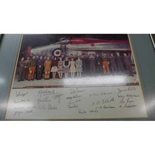 742A - A framed photograph of a British Electric Lightning with test and development crew, bears signatures... 