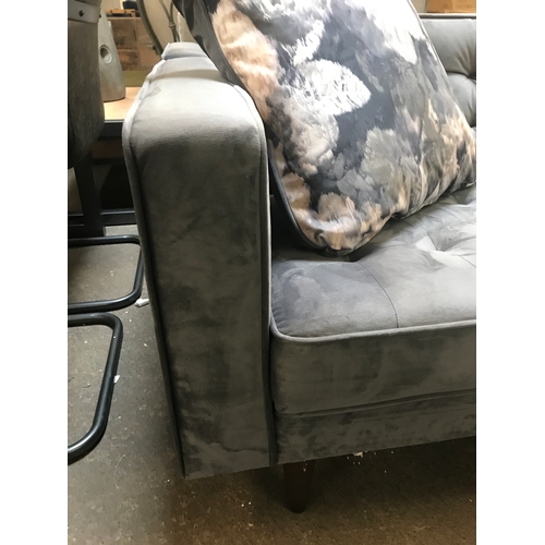 1459 - A pair of grey velvet buttoned back three seater sofas