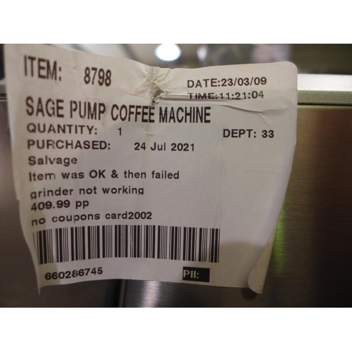 3044 - Sage Pump Coffee Machine, original RRP £449.99 + VAT (289-31) * This lot is subject to VAT