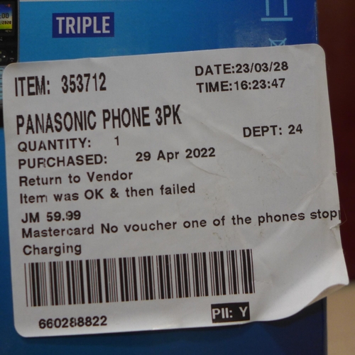 3103 - Panasonic Phone System (model:- KX-TGH723EB)  (289-200) * This lot is subject to VAT