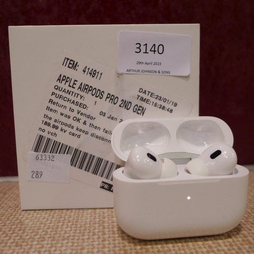 3140 - Apple Airpods Pro (2nd Gen) (model:- MQD83ZM/A), original RRP £189.99 + VAT (289-238) * This lot is ... 