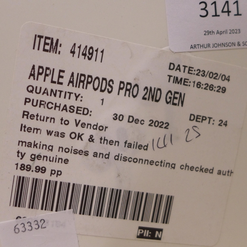 3141 - Apple Airpods Pro (2nd Gen) (model:- MQD83ZM/A), original RRP £189.99 + VAT (289-241) * This lot is ... 