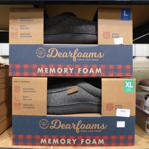 3182 - 3 Pairs of men's Dearfoam slippers (2 x L 10-11) & (1 x XL 12-13) * this lot is subject to VAT