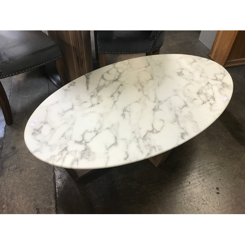 1508 - An oval oak effect and marble coffee table  * This lot is subject to VAT