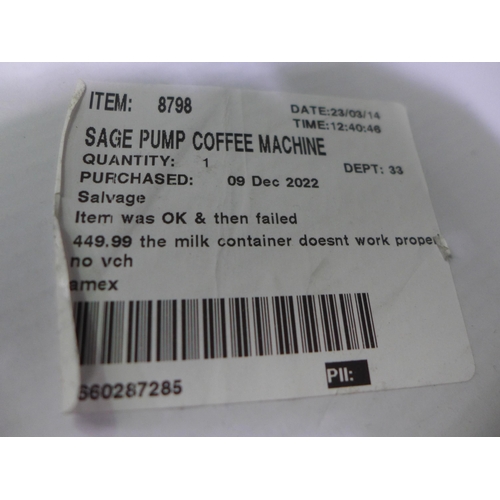 3287 - Sage Pump Coffee Machine, Model: SE5875BSS original RRP £449.99 + VAT (289-54) * This lot is subject... 