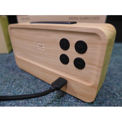 3148A - Two wood grain effect digital USB LED alarm clocks